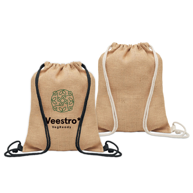 Jute backpack with drawstring