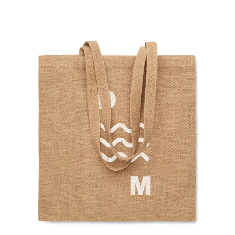 Jute shopping bag with long handles and full colour print