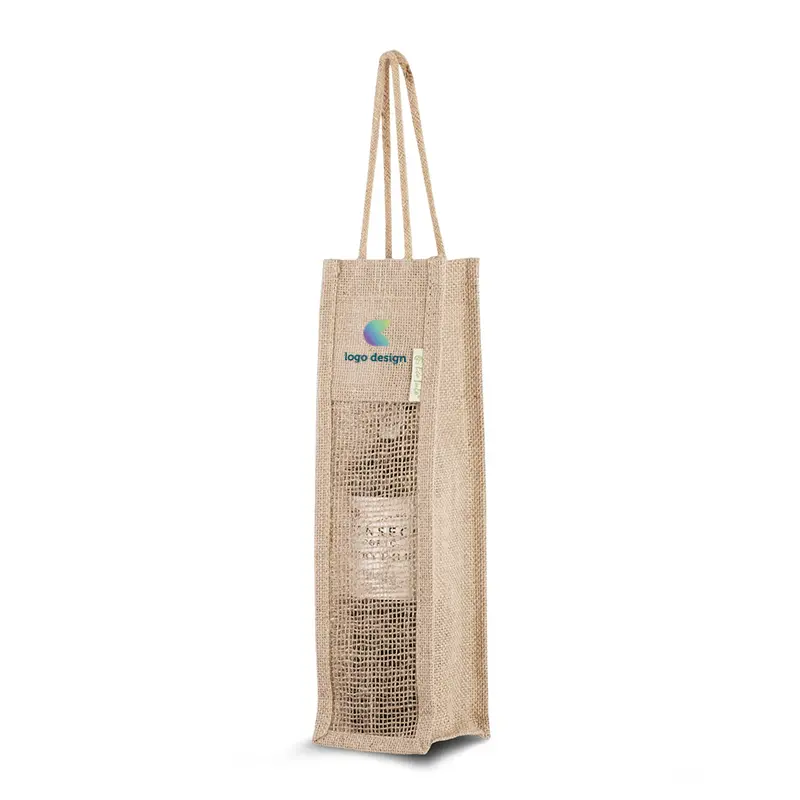 Jute wine bag for one bottle with visible front