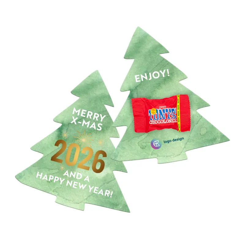 Tony's Chocolonely Christmas tree chocolate bar with festive packaging