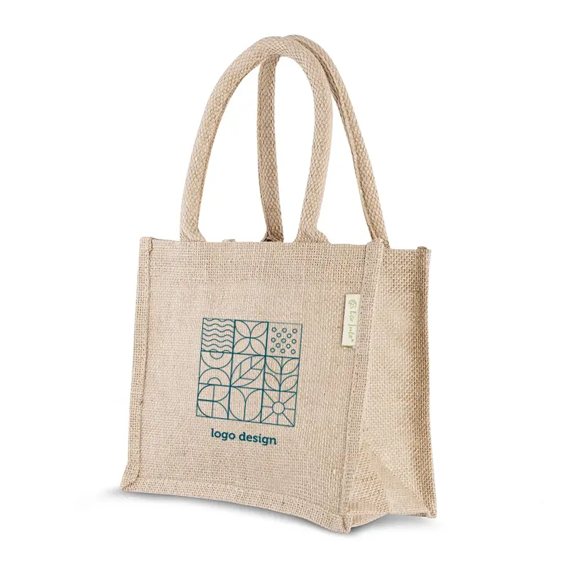 Small jute bag with long handles for gift packaging