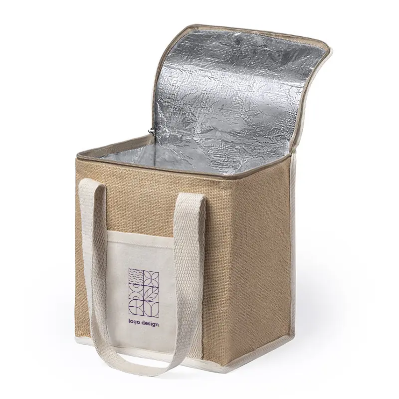 Jute cool bag with insulated interior