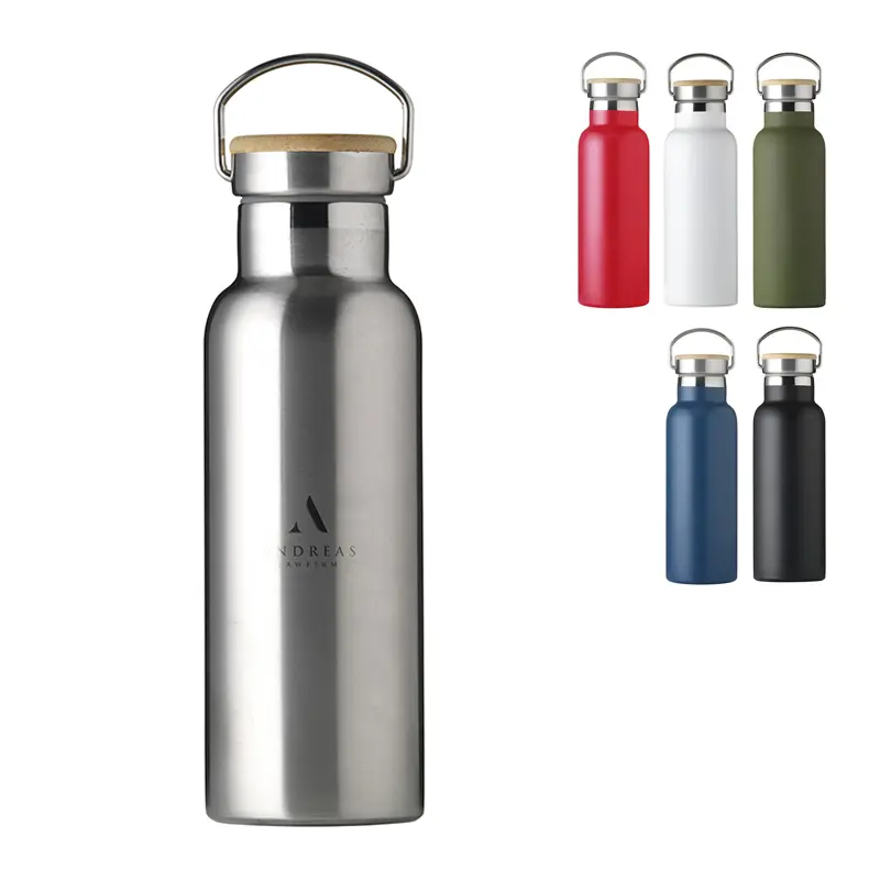 Double-walled stainless steel bottle printed with company logo