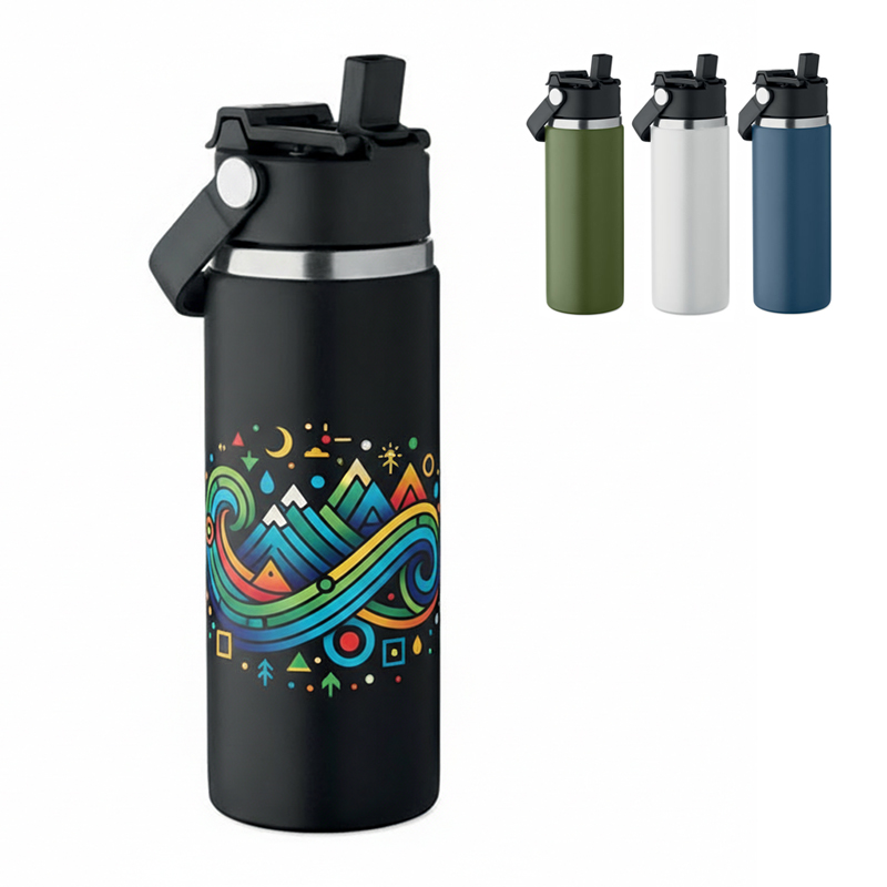 Double-walled bottle with straw