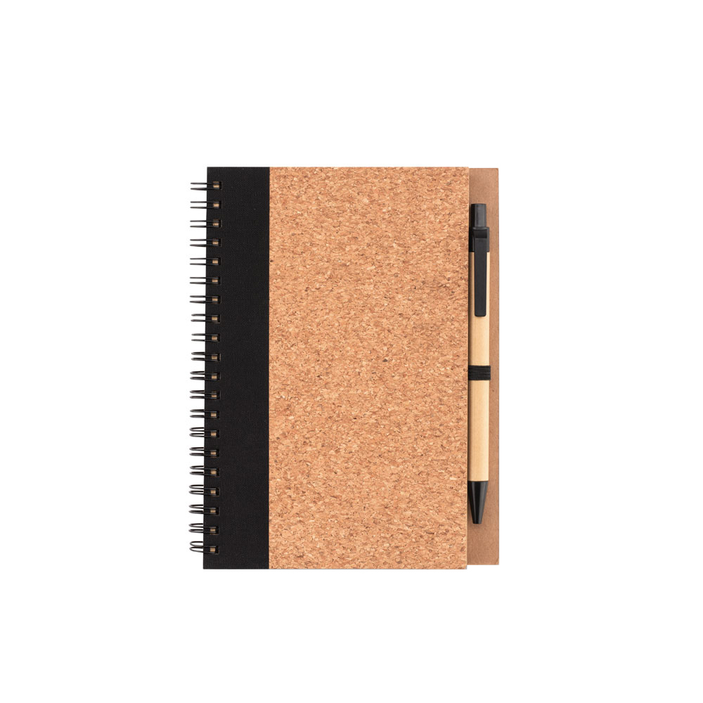 Cork notebook with ballpoint pen recycled cardboard