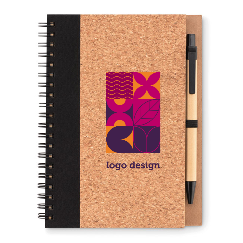 Cork notebook with ballpoint pen