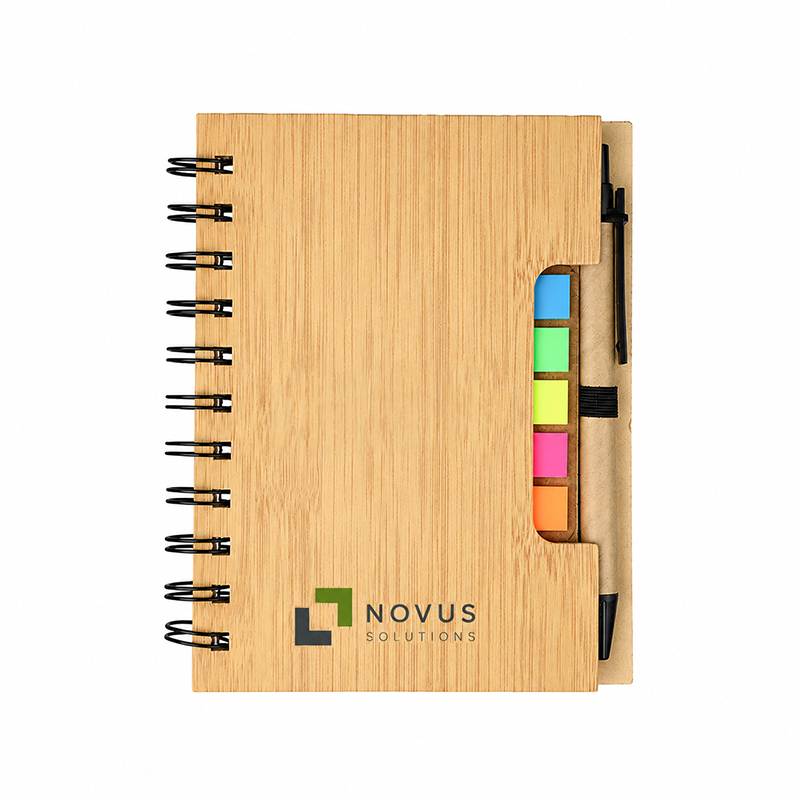 Bamboo notebook with sticky notes