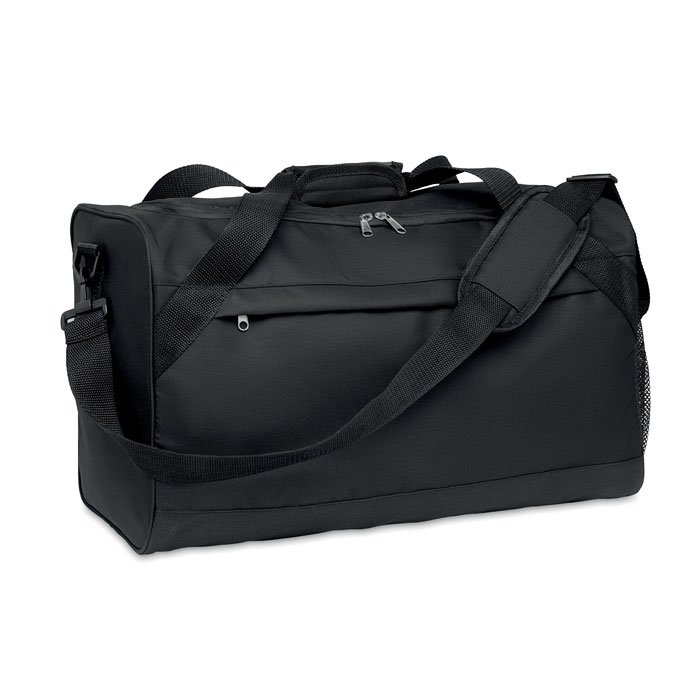 Black RPET sports bag made from recycled plastic with print